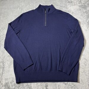 Banana Republic Mens L Navy Blue 1/4 Zip Sweater Pullover 100% Merino Wool